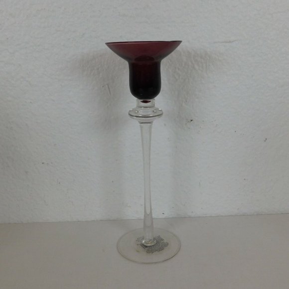 Purple Amethyst Bud Vase & 2 Taper Candle Holders Glass Eclectic Grouping 8-9" - Picture 4 of 9